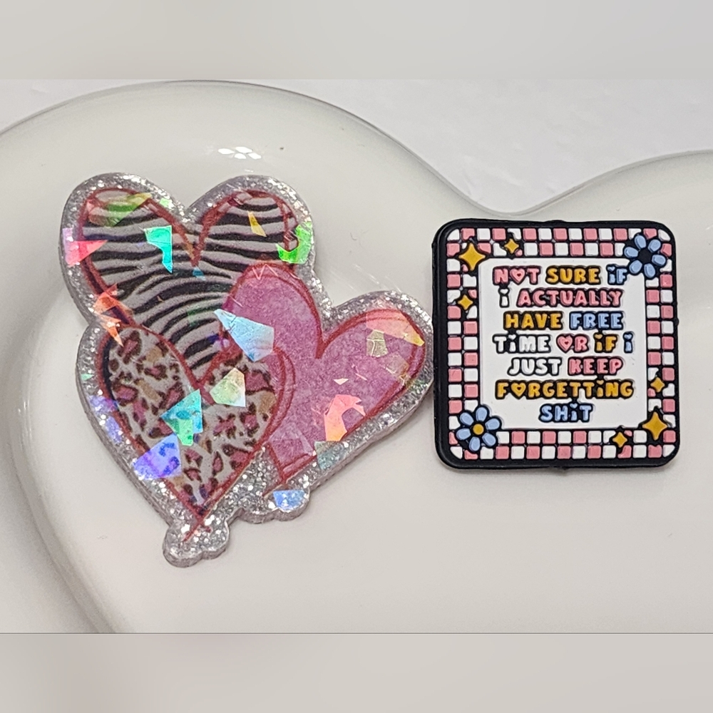 Acrylic Flatback Focal Bead Holographic Hearts Funny Badge Crafts Keychain‎ Pen